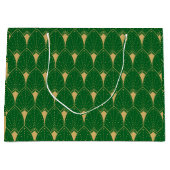 Grand Sac Cadeau Art Déco Or Motif sans coutures et vert (Devant)