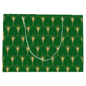 Grand Sac Cadeau Art Déco Or Motif sans coutures et vert (Dos)