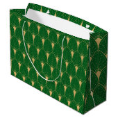 Grand Sac Cadeau Art Déco Or Motif sans coutures et vert (Dos Angle)