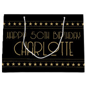 Grand Sac Cadeau Art Déco Star Custom Age Name Black Gold (Devant)