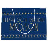 Grand Sac Cadeau Art Déco Star Custom Age Name Blue Gold (Dos)