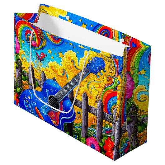 Grand Sac Cadeau Art guitare (Devant Angle)