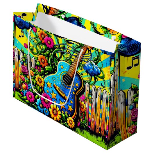 Grand Sac Cadeau Art guitare (Devant Angle)