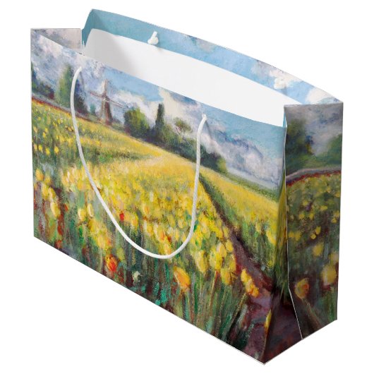 Grand Sac Cadeau Art jaune d'impressionisme de fleurs de tulipes de (Dos Angle)