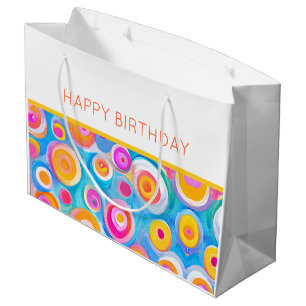 Grand Sac Cadeau Art Moderne Cercle HEUREUX ANNIVERSAIRE Colorful H