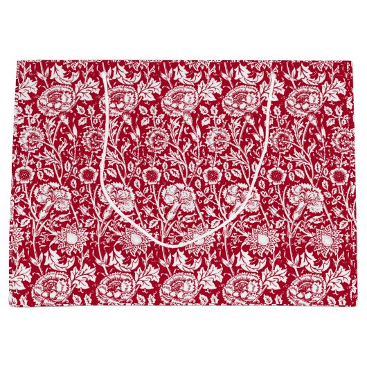 Grand Sac Cadeau Art Nouveau Carnation Damask, rouge et blanc (Devant)