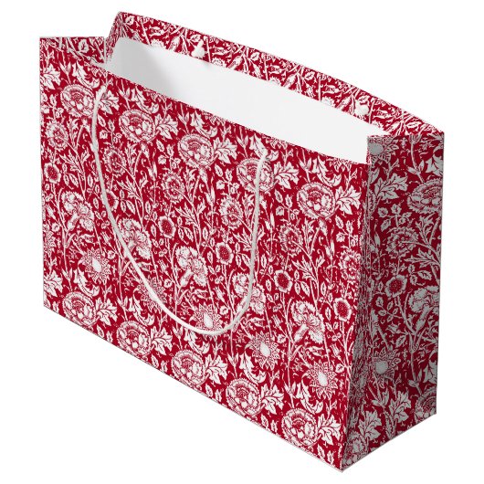 Grand Sac Cadeau Art Nouveau Carnation Damask, rouge et blanc (Dos Angle)
