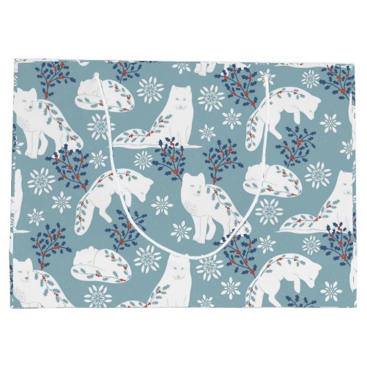 Grand Sac Cadeau Art populaire Renard arctique dans la neige avec H (Dos)