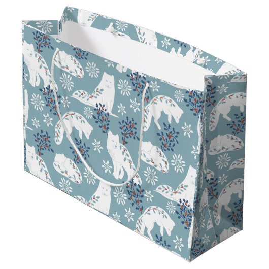 Grand Sac Cadeau Art populaire Renard arctique dans la neige avec H (Dos Angle)