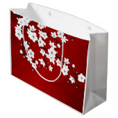 Grand Sac Cadeau Asie Floral blanc cerisier rouge (Dos Angle)