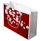 Grand Sac Cadeau Asie Floral blanc cerisier rouge (Devant Angle)