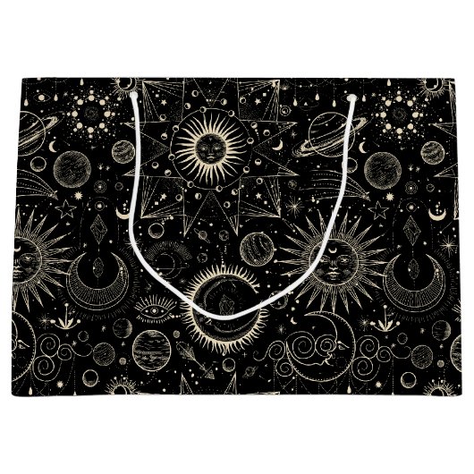 Grand Sac Cadeau astrologie magique tarot boho motif céleste (Devant)