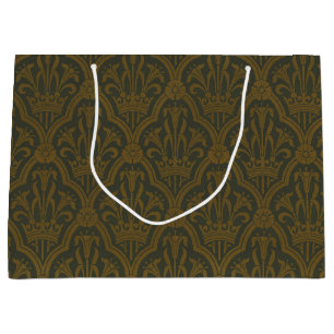 Grand Sac Cadeau Audsley Or Vintage Gold Lily Couronne Green Damask