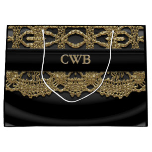 Grand Sac Cadeau Auré Victorian Black Élégant Monogramme