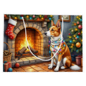Grand Sac Cadeau Australian Kelpie Fireplace with Christmas Lights (Dos)