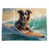 Grand Sac Cadeau Australian Shepherd Beach Surfing Peinture (Devant)