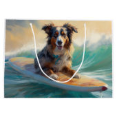 Grand Sac Cadeau Australian Shepherd Beach Surfing Peinture (Dos)