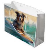 Grand Sac Cadeau Australian Shepherd Beach Surfing Peinture (Dos Angle)