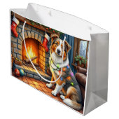 Grand Sac Cadeau Australian Shepherd Fireplace with Christmas Light (Dos Angle)