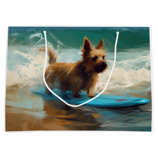 Grand Sac Cadeau Australian Terrier Beach Surfing Paining (Devant)