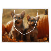 Grand Sac Cadeau Australien Terrier Chiot Automne Citrouille de pla (Devant)