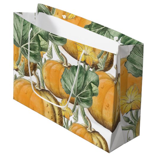 Grand Sac Cadeau Automne Aquarelle d'automne Citrouilles Vintages (Devant Angle)