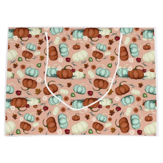 Grand Sac Cadeau Automne Citrouille Floral (Devant)
