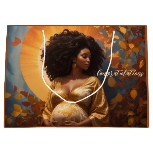 Grand Sac Cadeau Automne Mère Afro Centré être la grossesse (Devant)