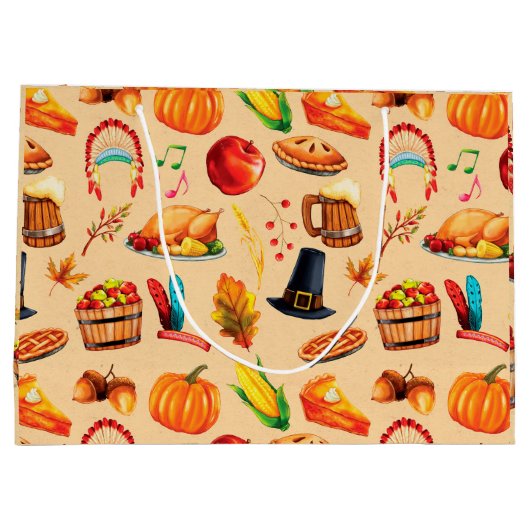 Grand Sac Cadeau Automne Thankgiving Dîner Turquie (Dos)
