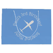 Grand Sac Cadeau Avion personnalisé en bleu, flambant haut (Dos)