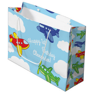 Grand Sac Cadeau Avions et Jets mignons 1ère fête d'anniversaire