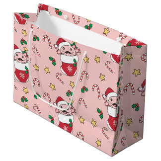 Grand Sac Cadeau Axolotl Noël Neige Animaux d'hiver Axolotls