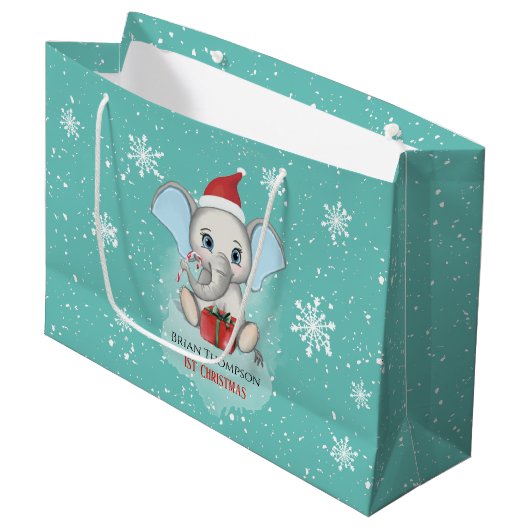 Grand Sac Cadeau Baby Boy First Christmas Jote Elephant Holidays (Devant Angle)