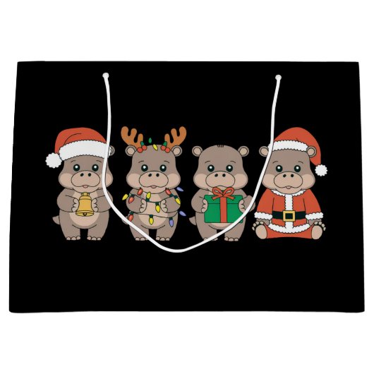 Grand Sac Cadeau Baby Hippo Moo Deng Noël (Devant)