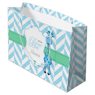 Grand Sac Cadeau Baby shower 2 de girafe de bleus layette