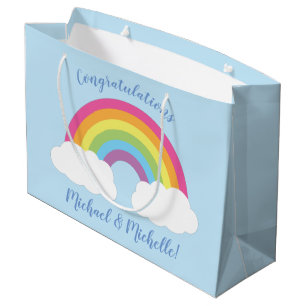 Grand Sac Cadeau Baby shower arc-en-ciel
