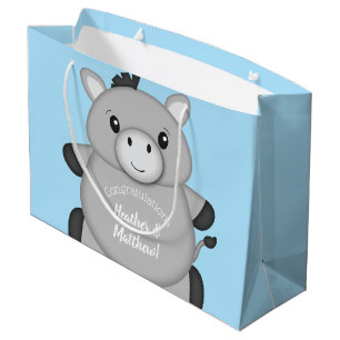 Grand Sac Cadeau Baby shower bleu âne