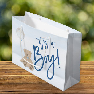 Grand Sac Cadeau Baby shower Bleu Bleu Garçon Teddy Bear