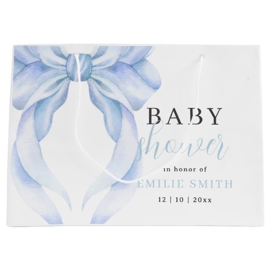 Grand Sac Cadeau Baby shower Bleu Bow Invitation, Coquette Bleue (Devant)