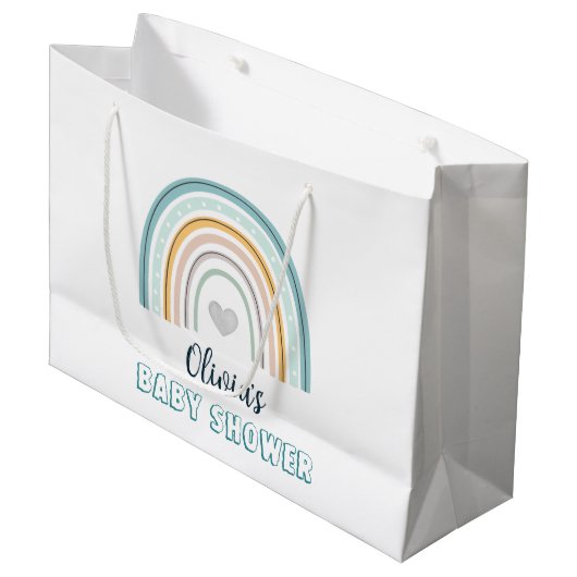 Grand Sac Cadeau Baby shower Boho Baby Blue Rainbow (Devant Angle)