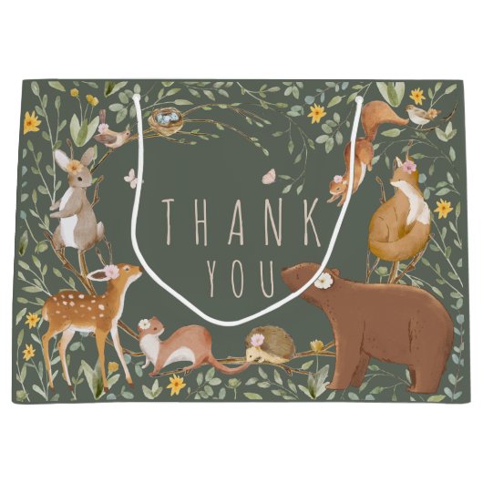 Grand Sac Cadeau Baby shower d'amis de la forêt (Devant)