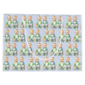 Grand Sac Cadeau Baby shower d'aquarelle Blue, Green Twins (Dos)