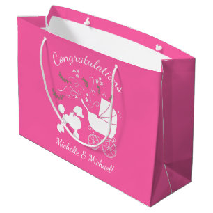 Grand Sac Cadeau Baby shower de caniche rose