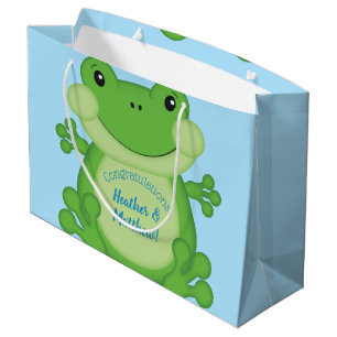 Grand Sac Cadeau Baby shower de grenouille bleu