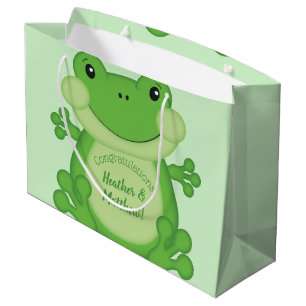 Grand Sac Cadeau Baby shower de grenouille vert