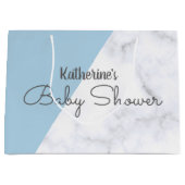 Grand Sac Cadeau Baby shower de marbre bleu et blanc en pastel (Devant)