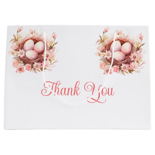 Grand Sac Cadeau Baby shower de nids d'oiseaux de printemps (Devant)