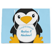 Grand Sac Cadeau Baby shower de pingouin bleu (Devant)