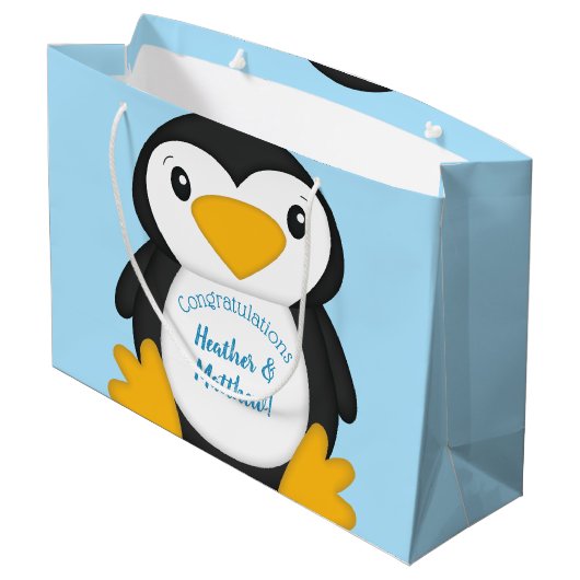 Grand Sac Cadeau Baby shower de pingouin bleu (Dos Angle)