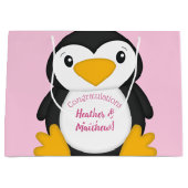 Grand Sac Cadeau Baby shower de pingouin rose (Devant)